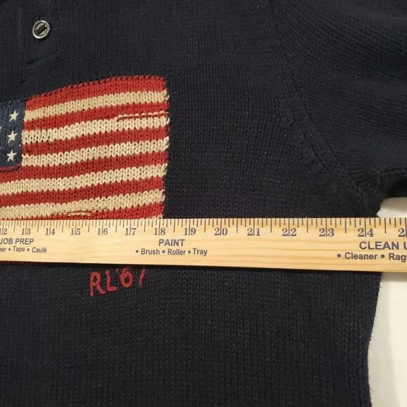 Polo Ralph Lauren Vintage American Flag Sweater Size XXL Cotton Linen Shawl Neck